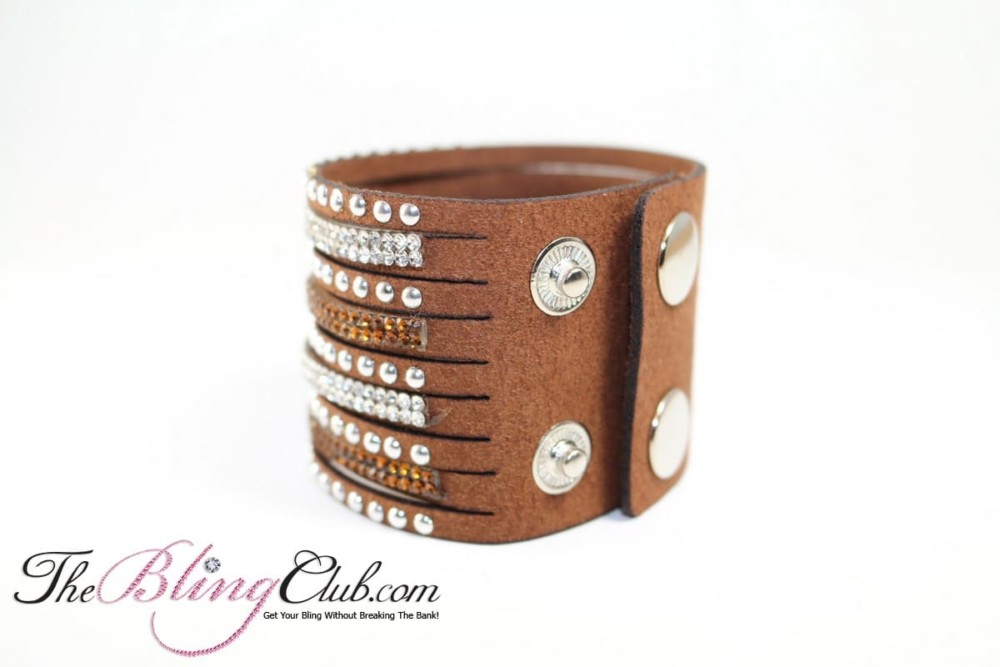 The Bling Club cuff bracelet bronze brown vegan crystals and studs