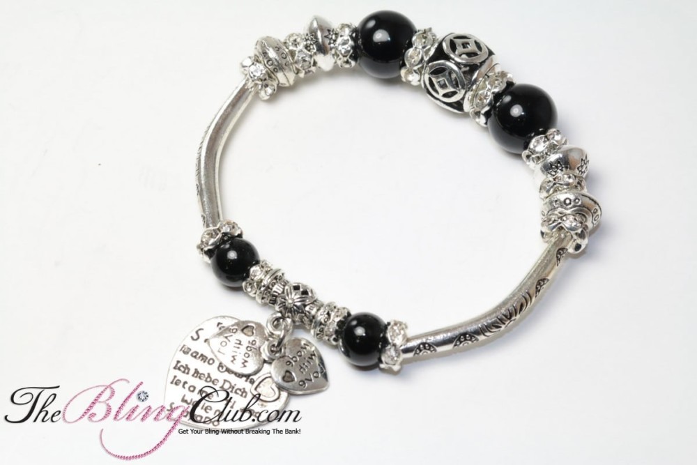 black silver stretch heart pandora bling bracelet