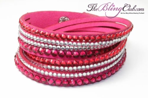 the bling club hot pink vegan leather swarovski crystals wrap bracelet
