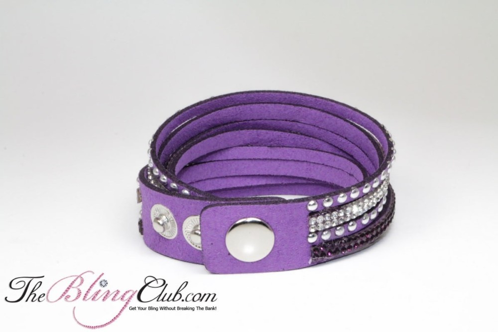 the bling club royal purple wrap bracelet vegan leather with crystals and studs