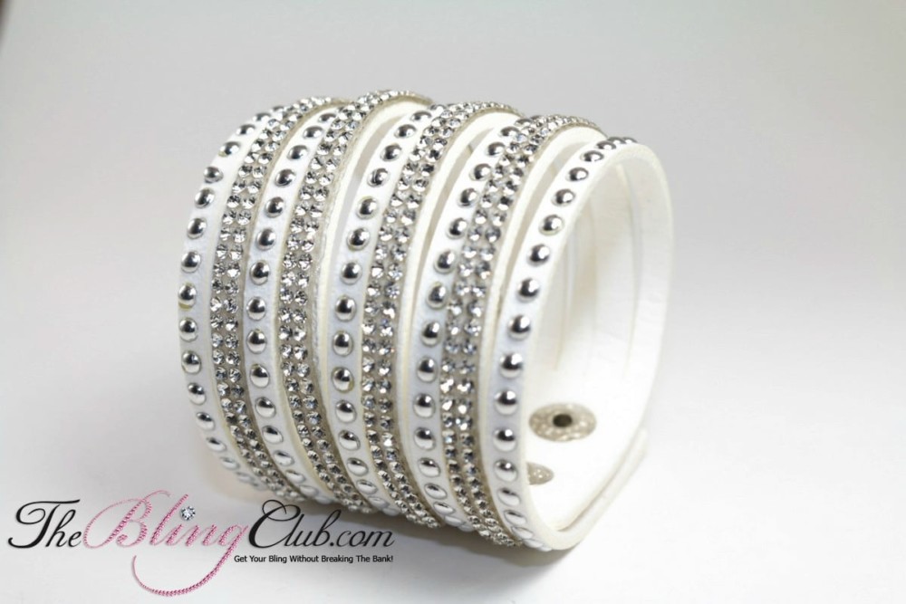 white cuff crystal studs bracelet theblingclub