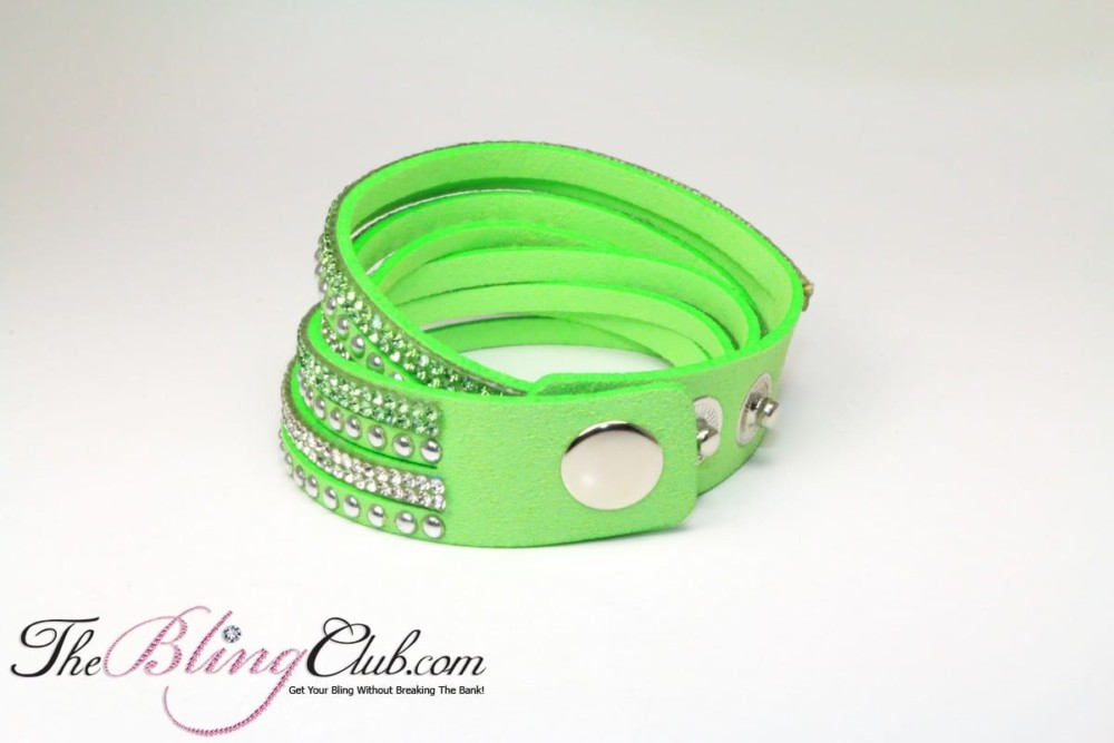 neon green lime wrap swarovski crystal bracelet with studs