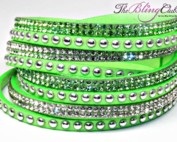 the bling club lime green swarovski crystal veagn leather wrap bracelet crystals and silver studs