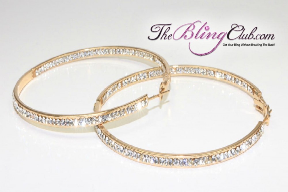 the bling club 60 mm gold with clear crystals inside outside hoops