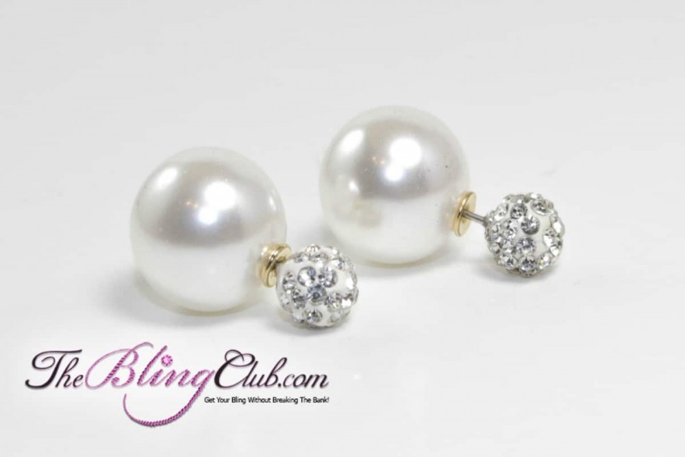 theblingclub.com white pearl shamballa crystal post earrings