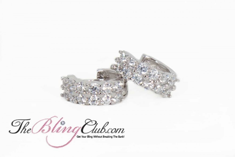 the bling club sterling silver platinum huggie crystal earrings