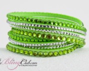 theblingclub.com 8 row lime green swarovski crystal vegan leather wrap bracelet
