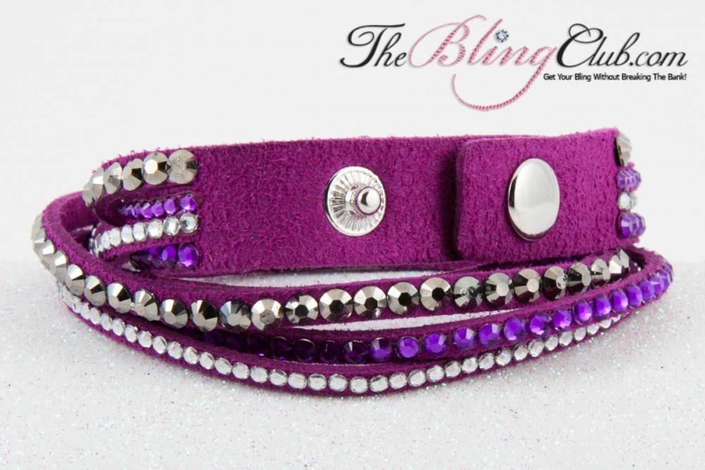 theblingclub.com purple silver wrap multi crystal swarovski bracelet adjustable snap