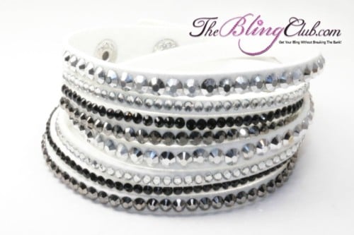 the bling club white multi swarovski crystal vegan leather wrap bracelet