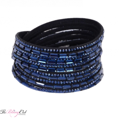 the bling club super bling navy crystal vegan leather swarovski wrap bracelet new