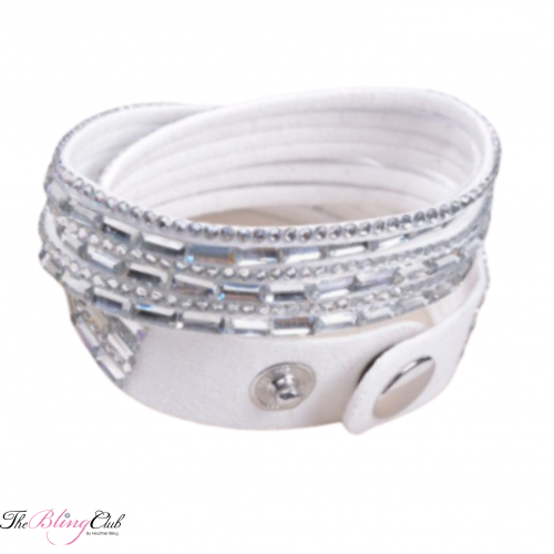 the bling club luxury white swarovski crystal vegan leather wrap bracelet