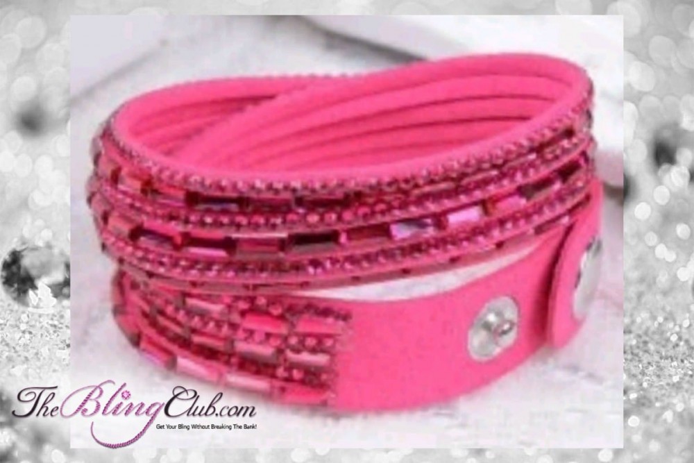 theblingclub.com super bling hot pink crystal vegan leather swarovski wrap bracelet