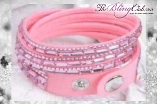 theblingclub.com super bling light pink crystal vegan leather swarovski wrap bracelet