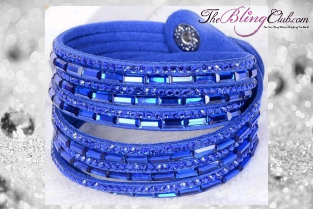 theblingclub.com super bling royal blue crystal vegan leather swarovski wrap bracelet