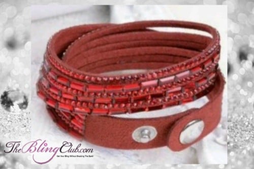 theblingclub.com super bling ruby red crystal vegan leather swarovski wrap bracelet