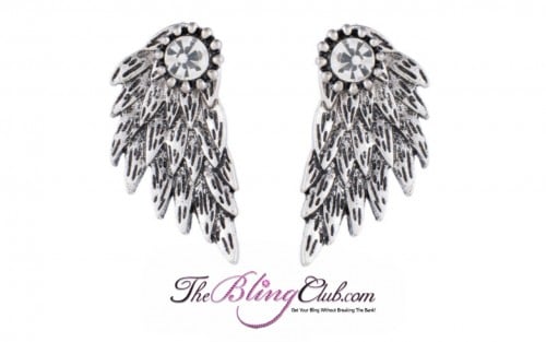 the bling club antique silver angel wing back earrings