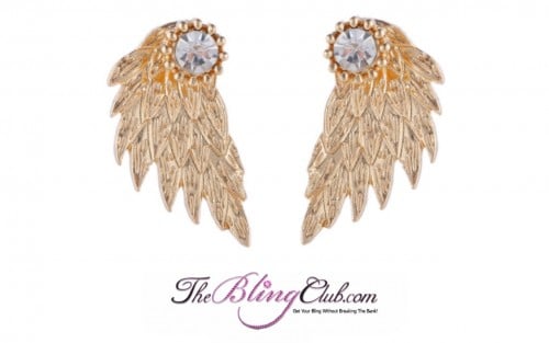 the bling club gold angel wing back stud earrings