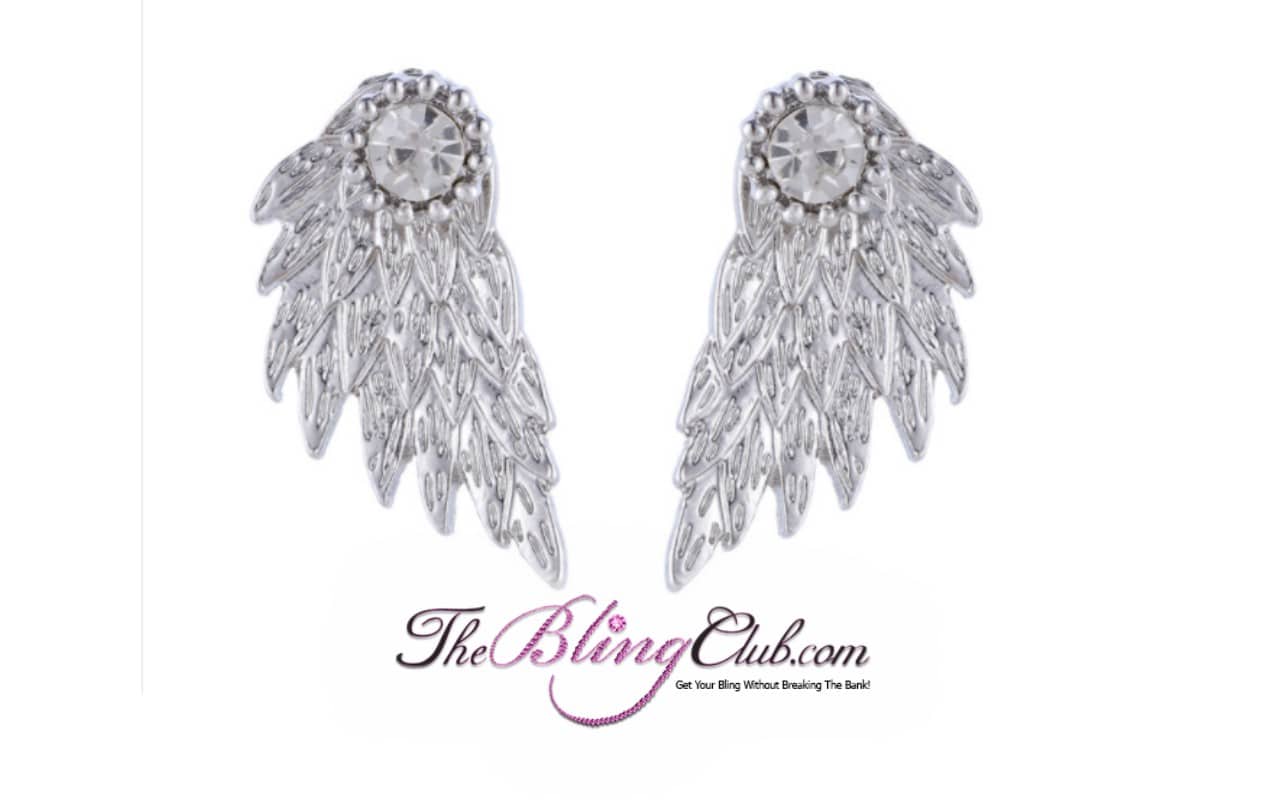 the bling club polished silver angel wing back stud earrings