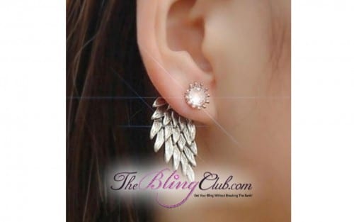 theblingclub.com silver wing back drop earring on model