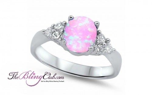 the bling club sterling silver swarovski crystal pink opal ring