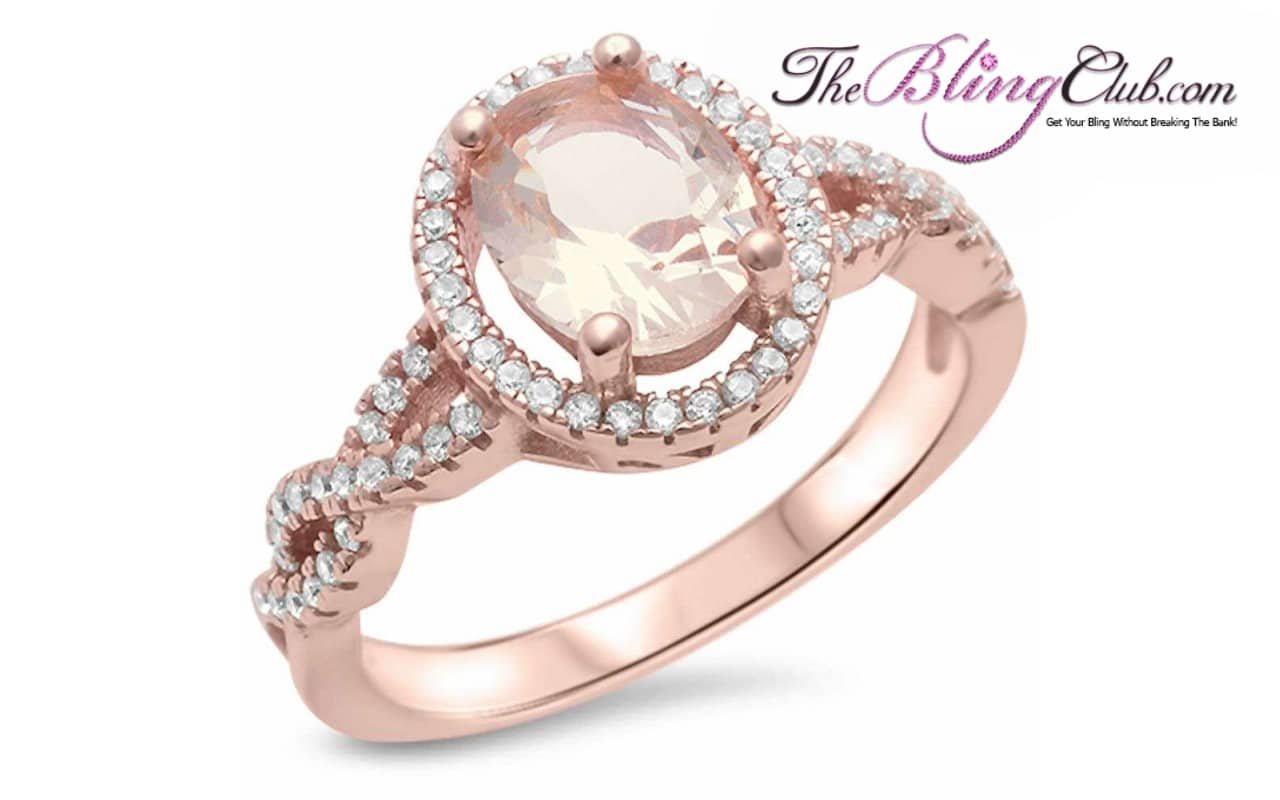the bling club rose gold morganite oval ring with swarovski cystals
