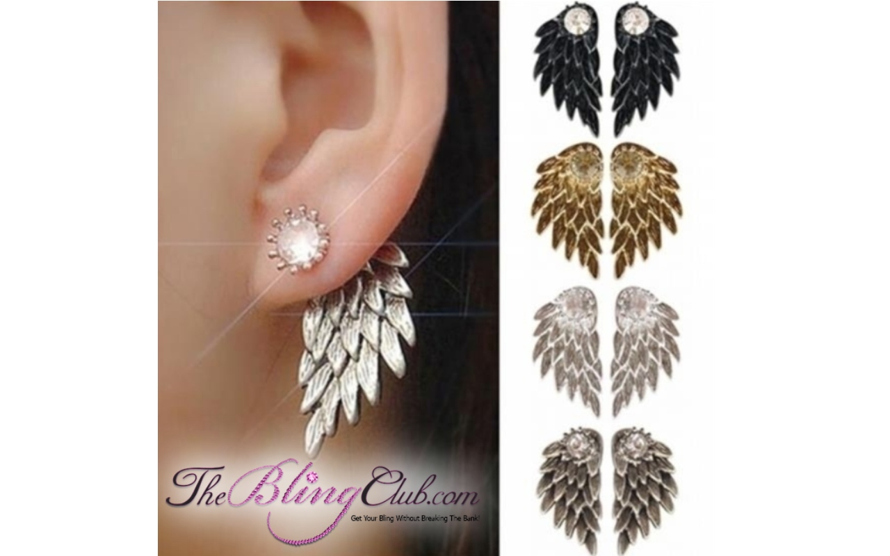 the bling club all colors angel wing stud crystal earrings