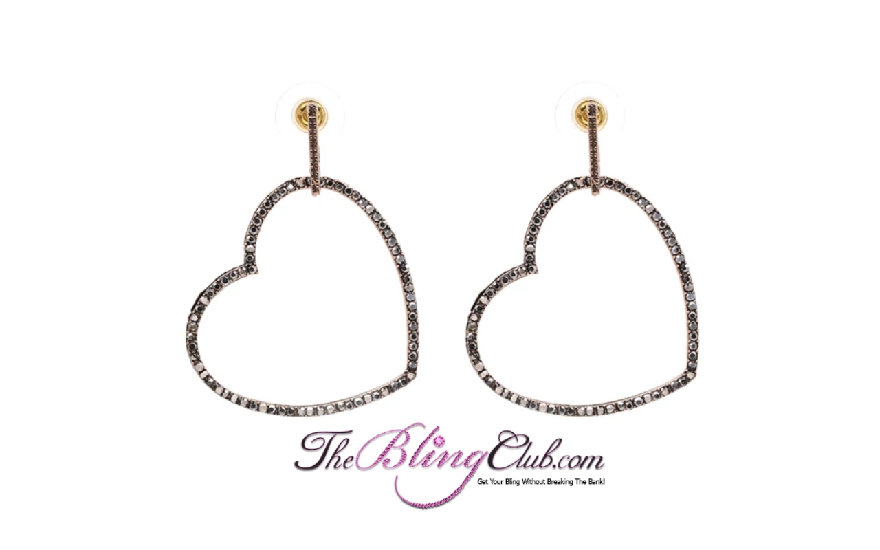 the bling club gold black crystal heart earrings