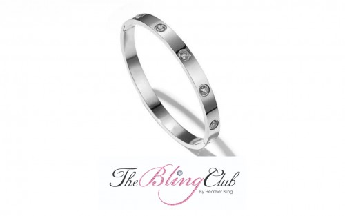 the bling club cartier love silver stainless steel invisible close crystal bangle