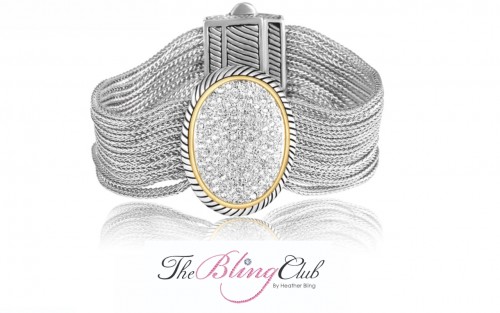 the bling club gold silver detailed david yurman inspired oval crystal magnetic cuff bracelet