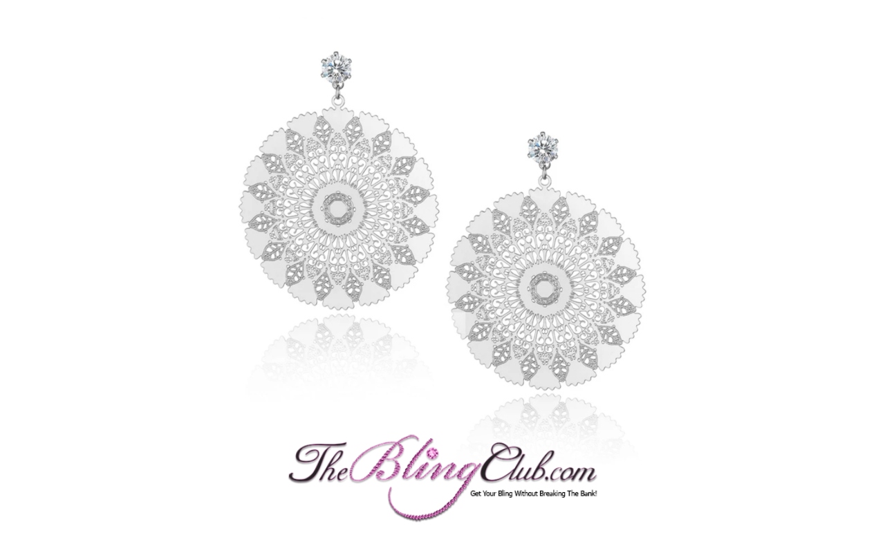 the bling club titanium silver bling sundial mandala earrings