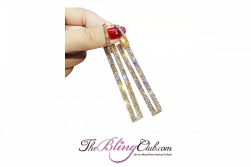 the bling club drop crystal bar rhinestone earrings gold