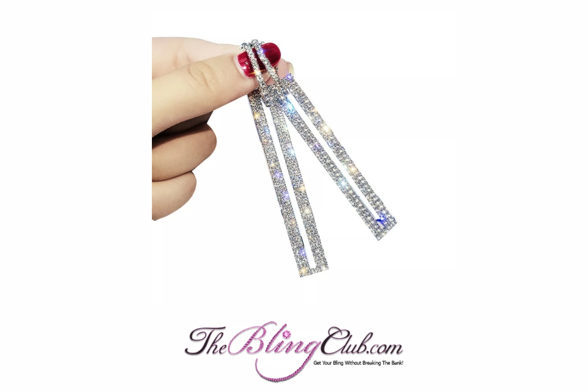 the bling club drop crystal bar rhinestone earrings silver