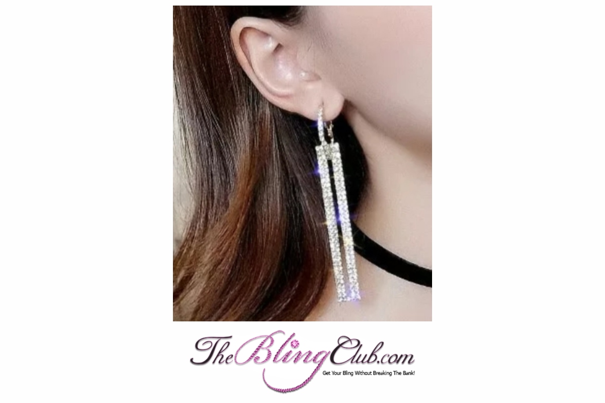 the bling club drop crystal bar rhinestone earrings