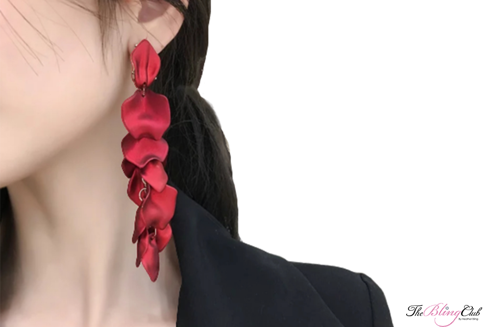 red rose petal dangle earrings the bling club top fashion model