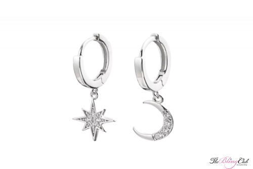 the bling club moon and stars silver huggie earrings