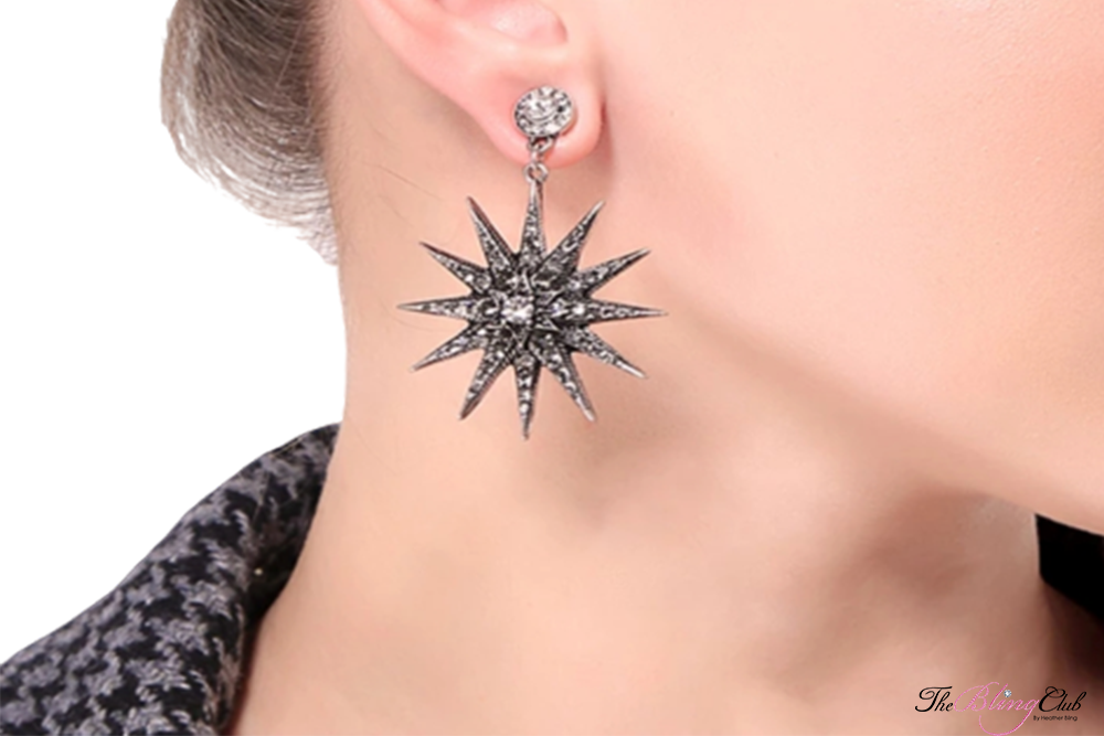 the bling club gunmetal starburst star earrings drops