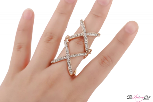 gold hinged x cross ring with crystals the bling club bling ring