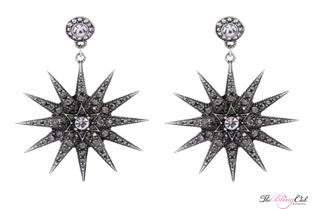 the bling club gunmetal starburst star earrings