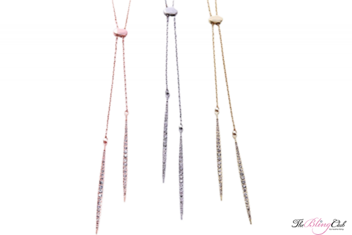 the bling club long spike crystal necklace silver gold rose