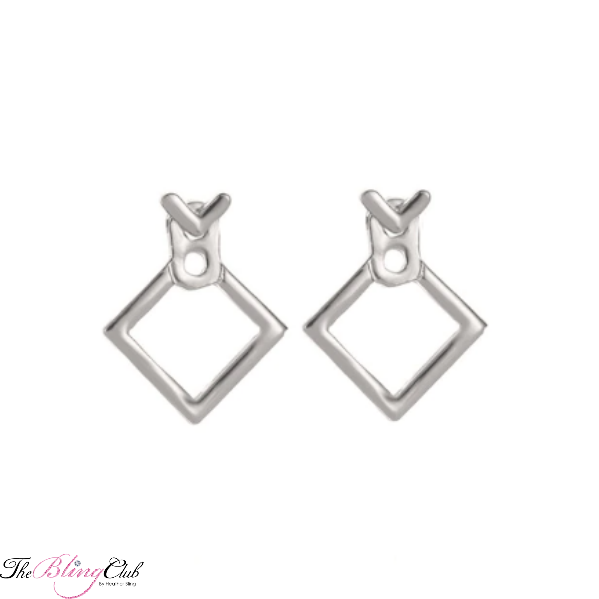V Front and Back Silver Stud Earrings