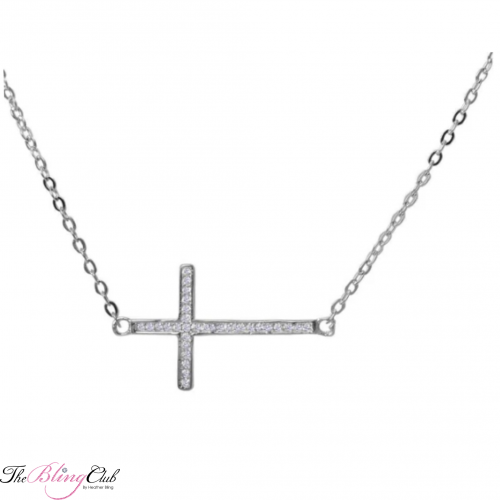sterling silver swarovski crystal sideways cross necklace the bling club