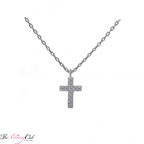 the bling club sterling silver 925 small cross cz crystal necklace