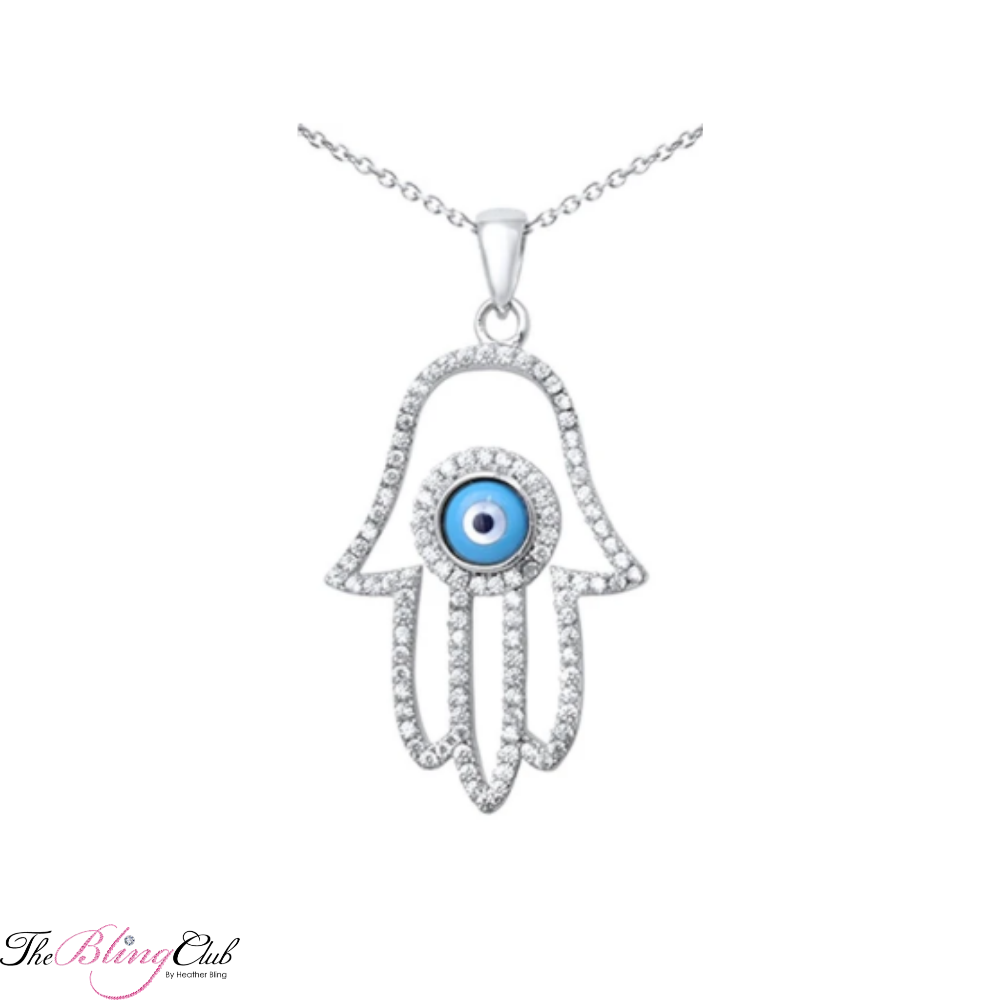 925 sterling silver hamsa hand of god evil eye bling crystal pendant
