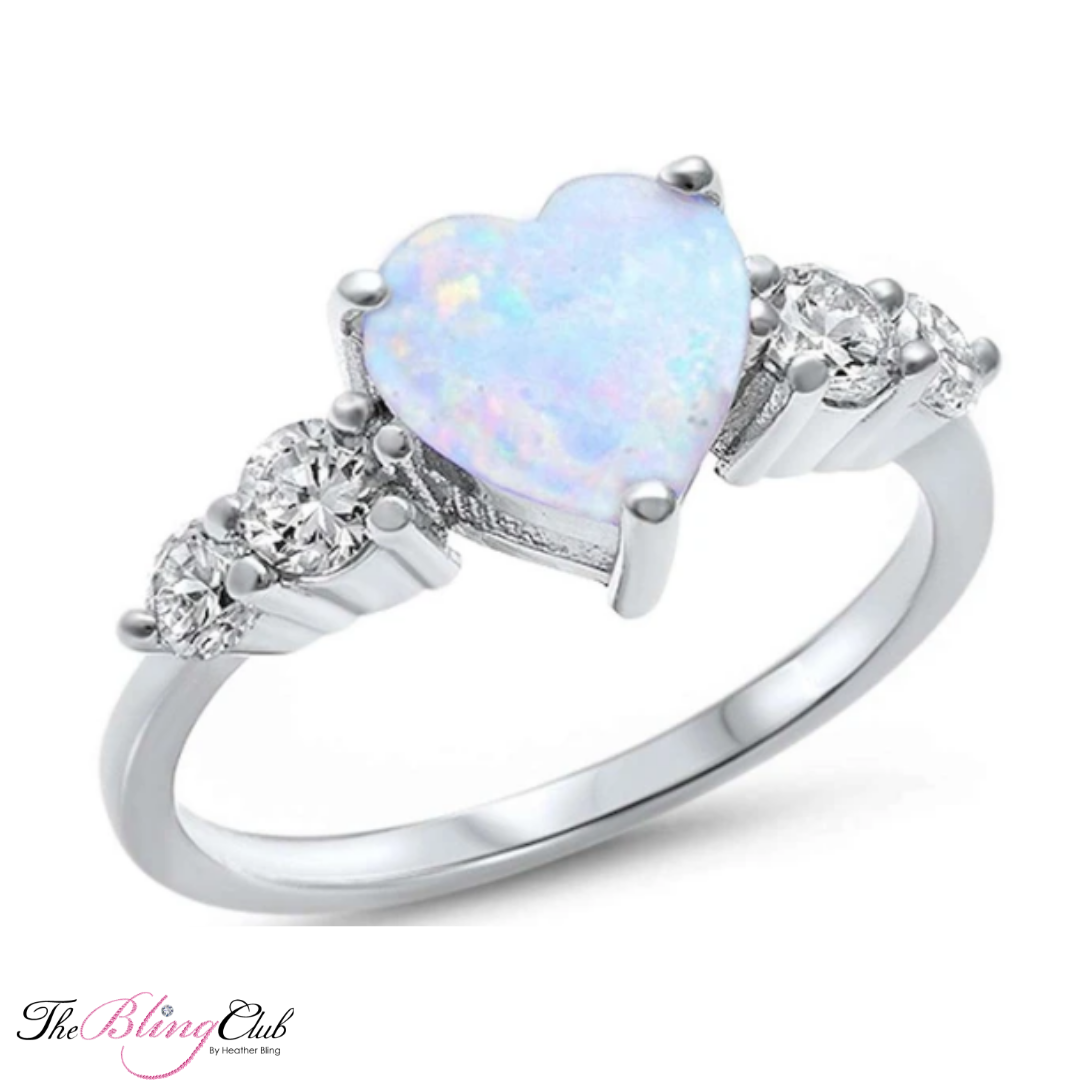925 sterling silver white opal heart ring swarovski crystals the bling club