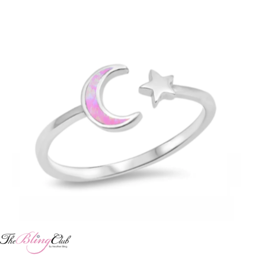 the bling club sterling silver moon stars pink opal ring