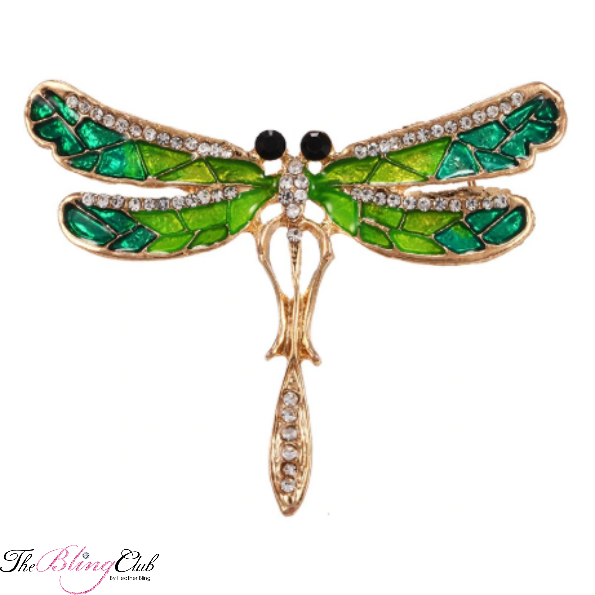 the bling club golden dragonfly green crystal pin brooch