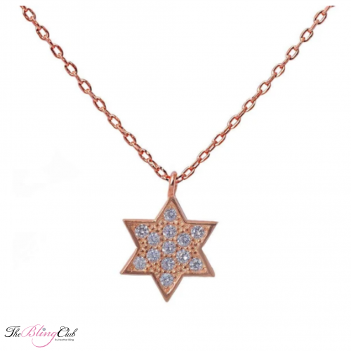 the bling club star of david sterling silver rose gold plated bling adjustable necklace