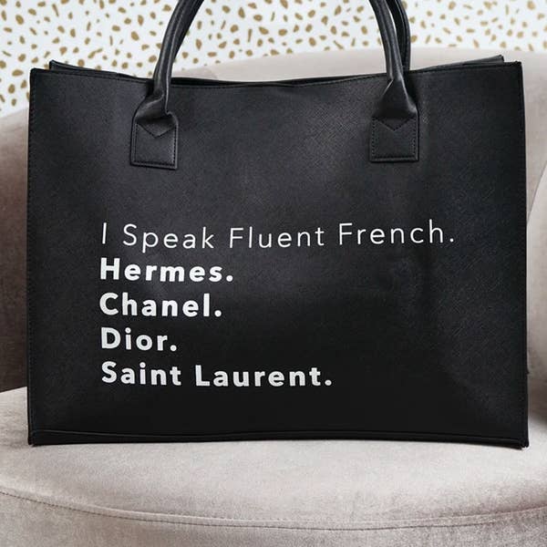 the bling club fluent french hermes chanel dior saint laurent boujee vegan leather tote bag