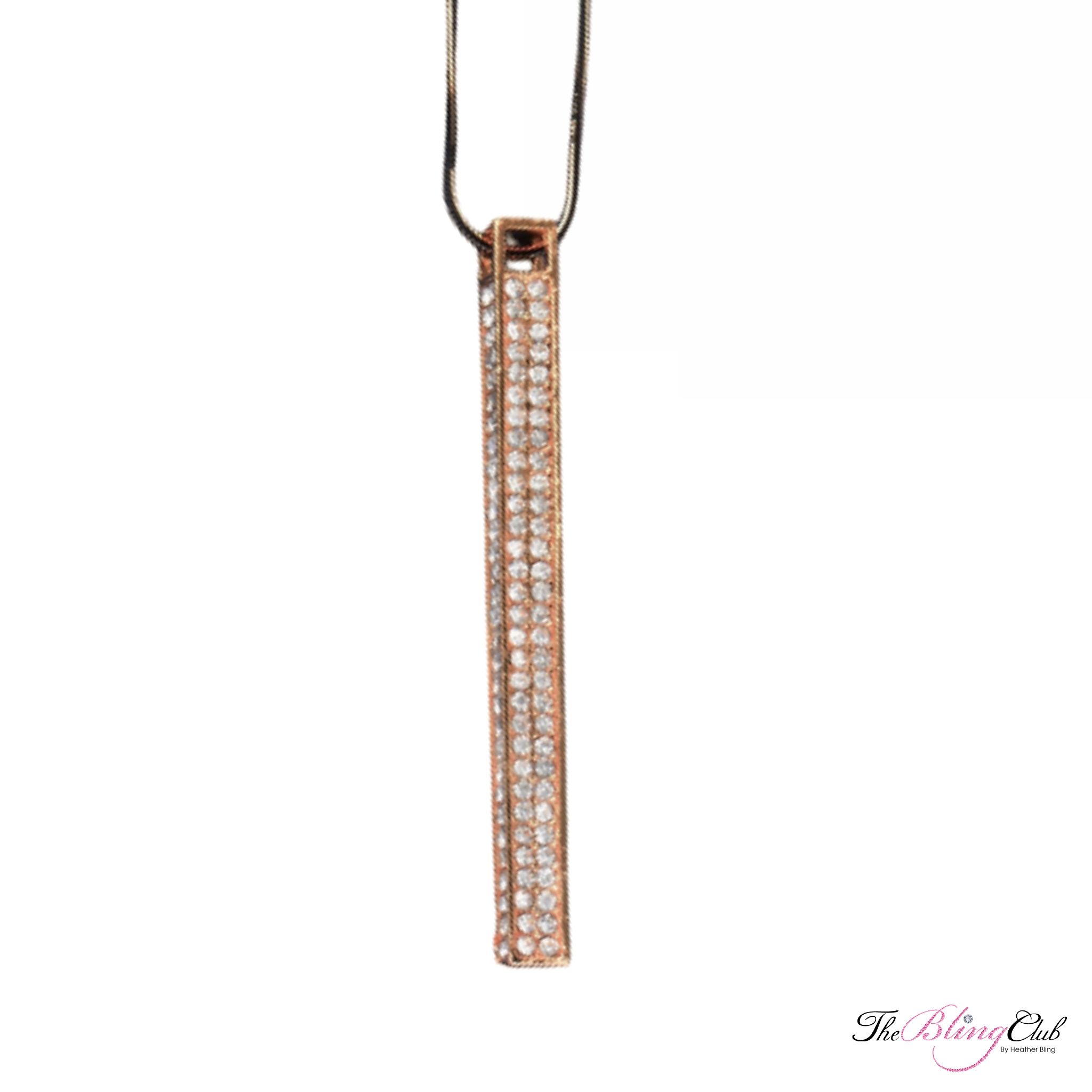 the bling club long white crystal bar pendant necklace iridescent black gold chain