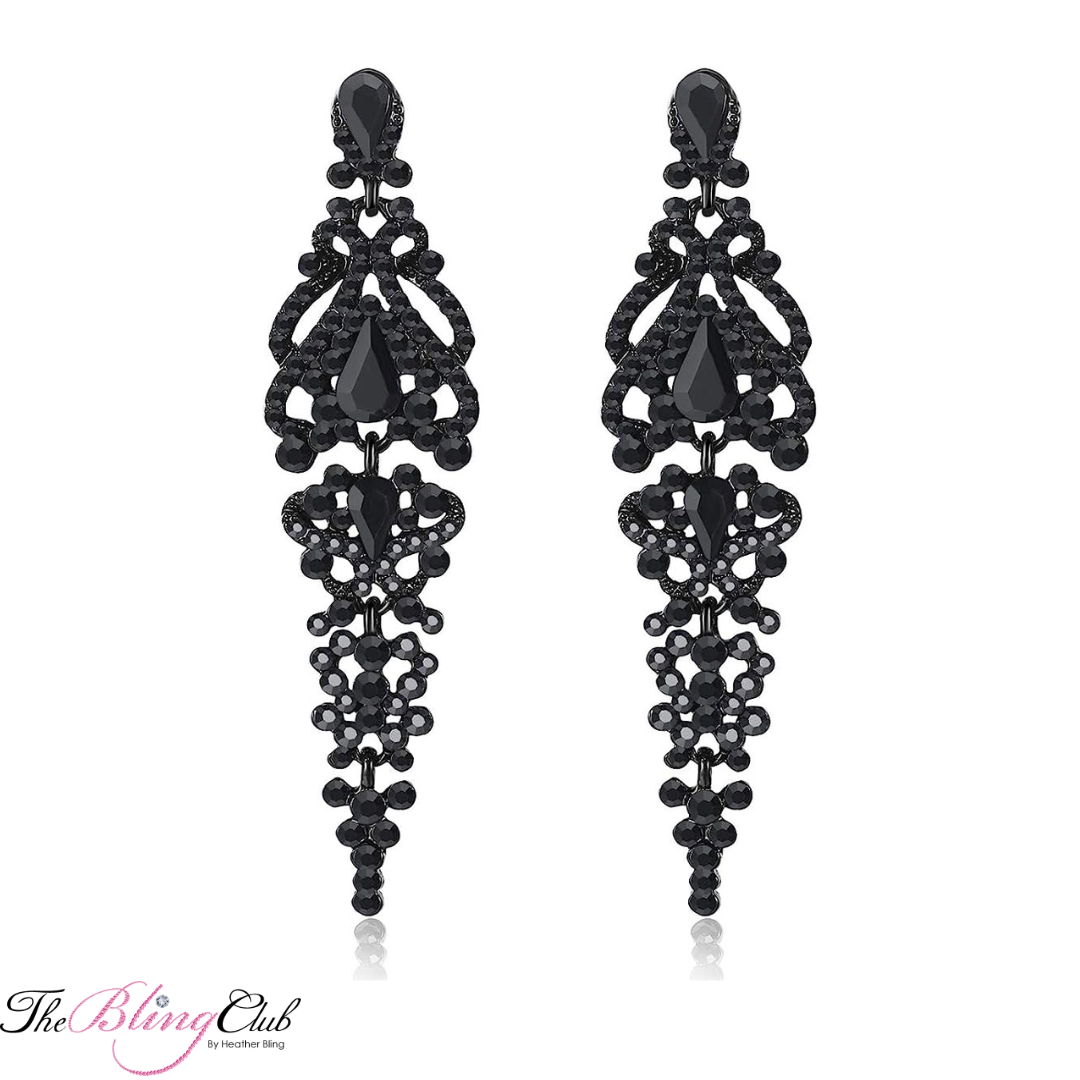 the bling club vintage dangle chandelier black crystal swarovski drop earrings